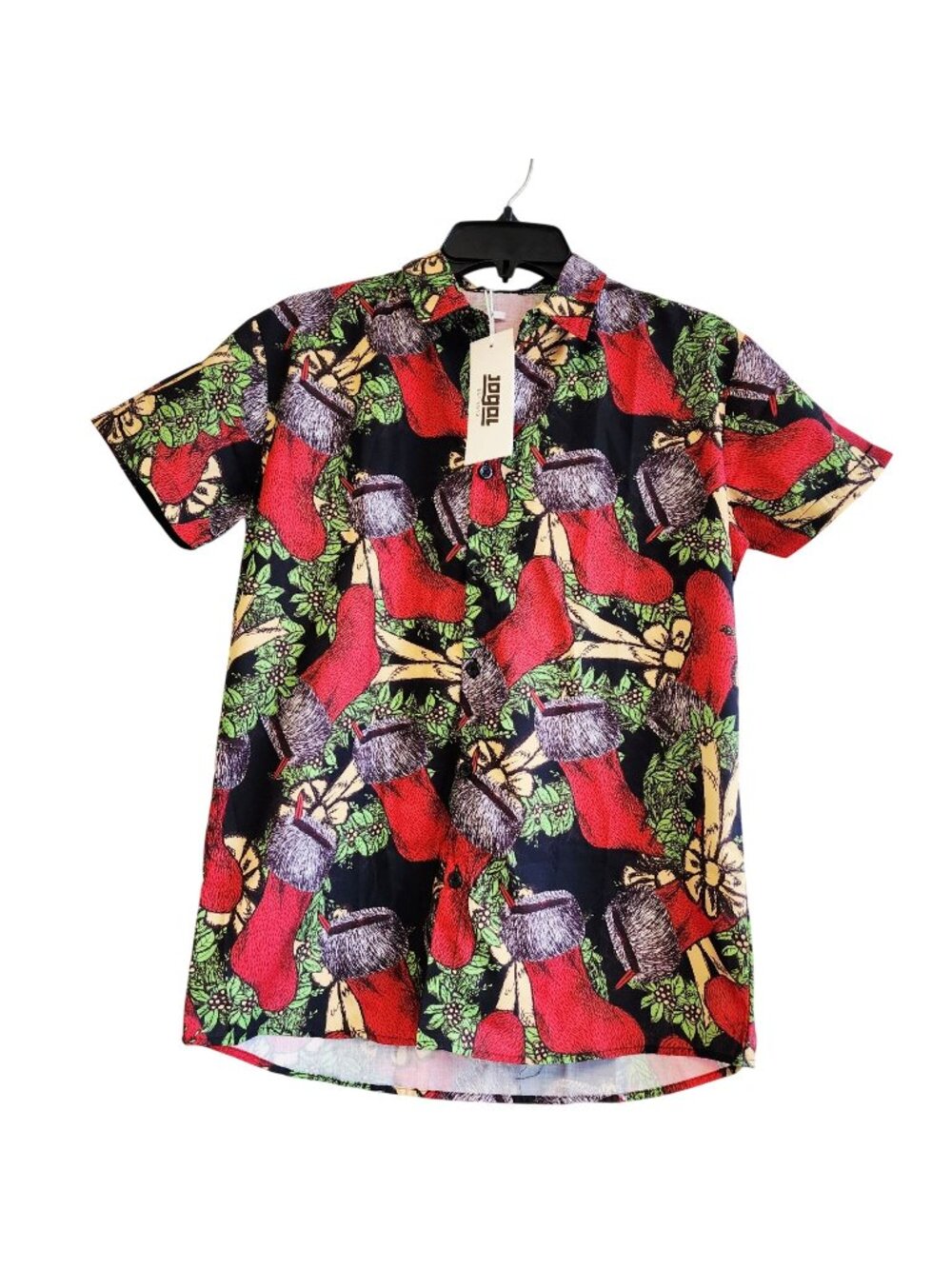 Christmas-Themed Jogal Mens ButtonUp Short-Sleeve Shirt Red Green  Size S